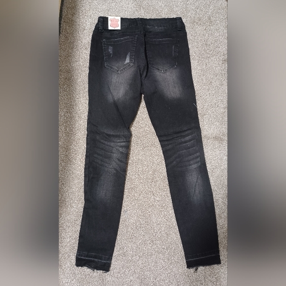 Wax Jean Black Skinny Jeans with Simple Distressing - Picture 2 of 4